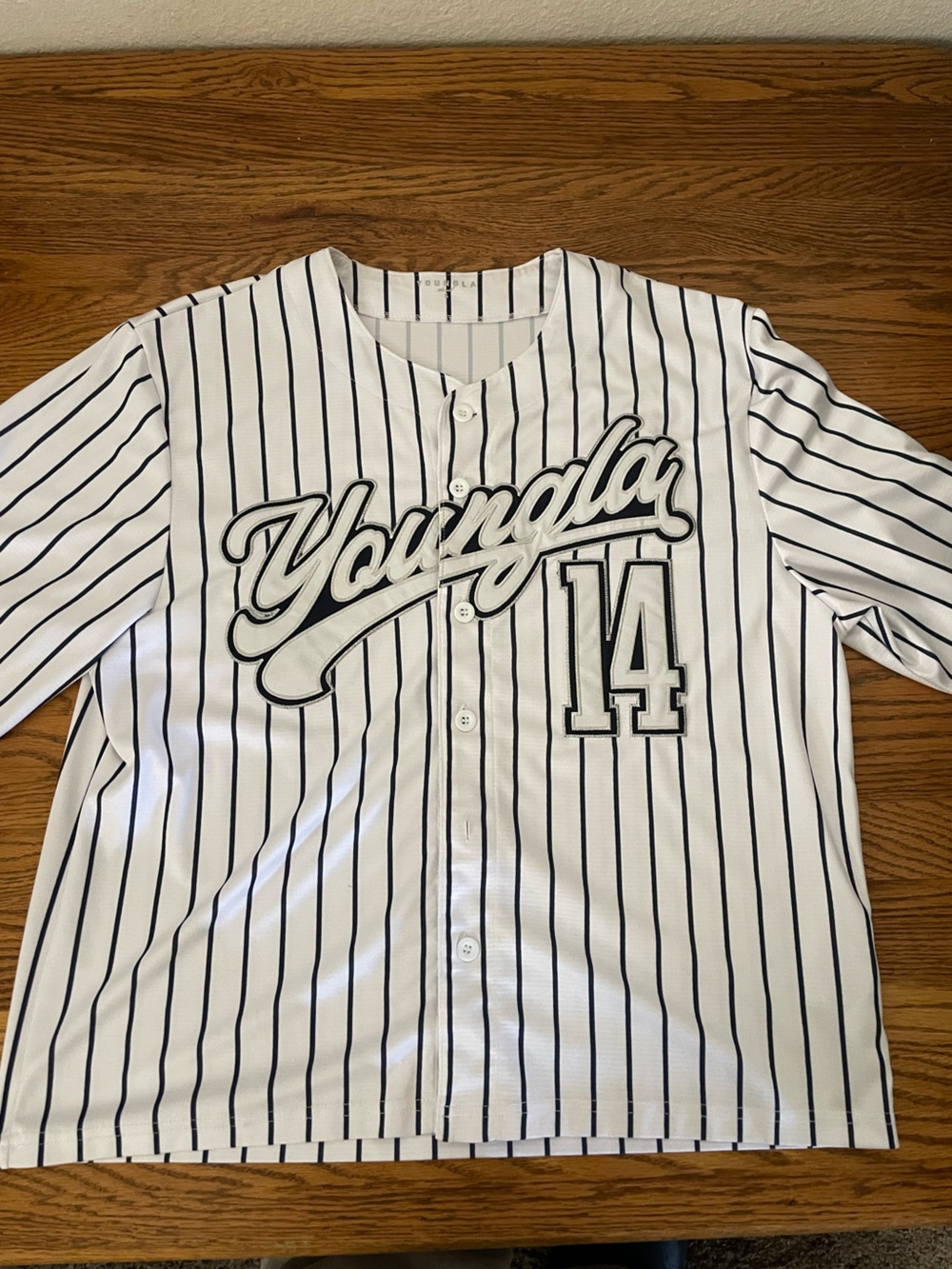 YoungLA White and Black Pinstripe 'Legends 14' Baseball Jersey